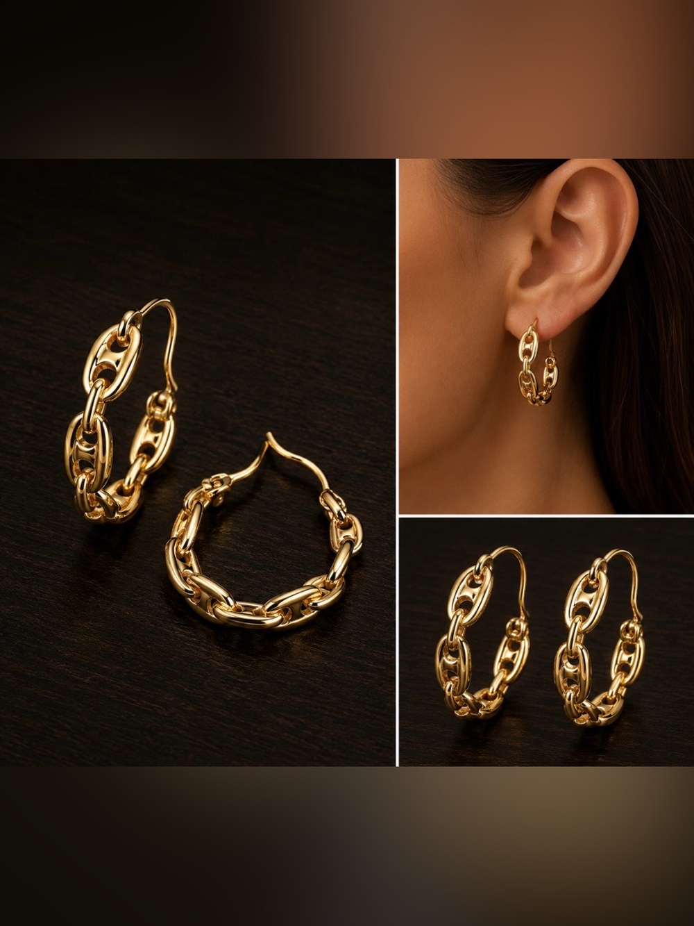 Gold Chain Link Hoop Earrings - Elegant Women Jewelry